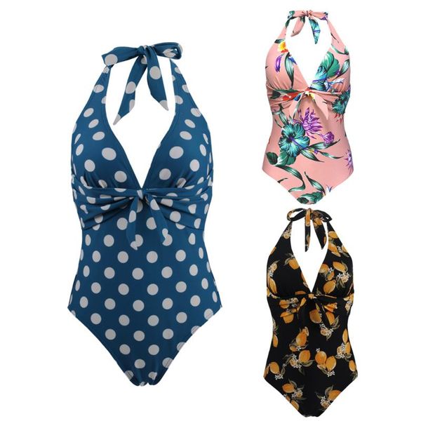 

hanging neck backless one-piece swimsuit 2021 summer deep v swimwear bikini women set sp1093 suits