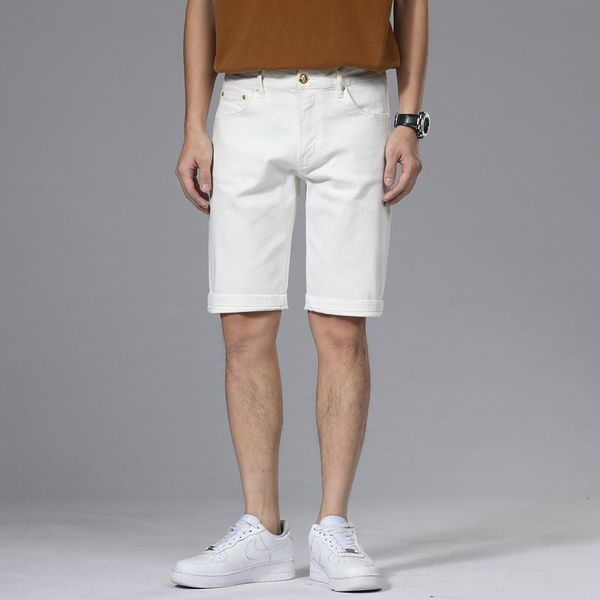 

men's jeans white shorts fashion brand summer thin high end 5-point pants slim elastic, Blue