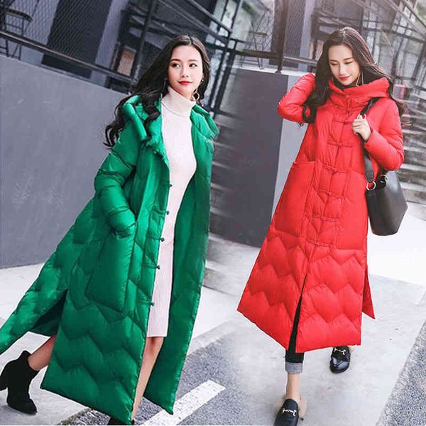 

women's duck feather et, long coat, windbreaker, large, warm in autumn and winter, 2019, Black