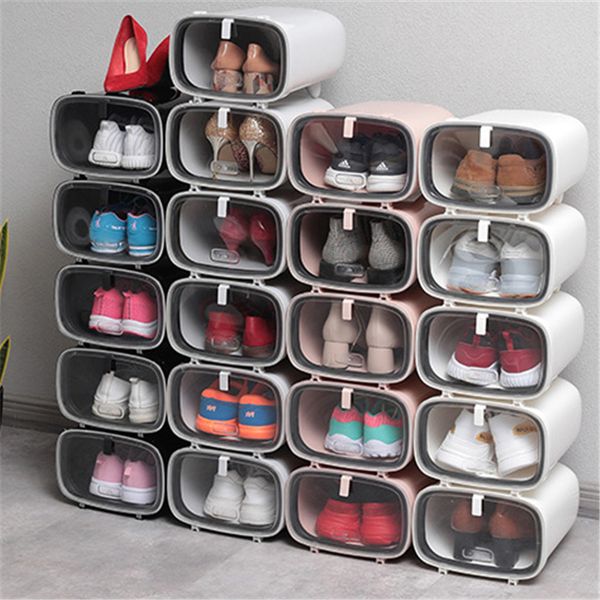 

plastic shoes box stackable transparent shoes display cabinet shoe storage box with lid dustproof shoe rack wall organizer 1pc