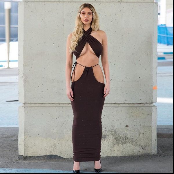 

fashion hollow out womens tracksuits two piece backless high cut deep v halter cotton crop empire, Gray