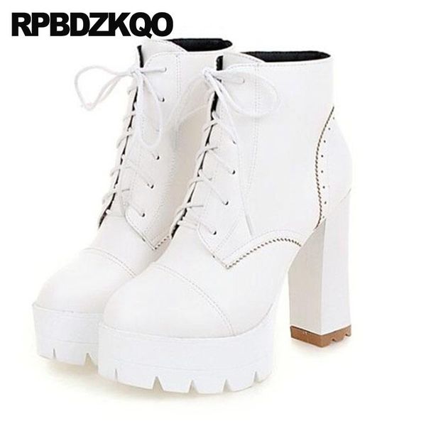 

boots chunky punk rock shoes platform big size fetish waterproof extreme women booties white gothic british high heel 10 lace up, Black