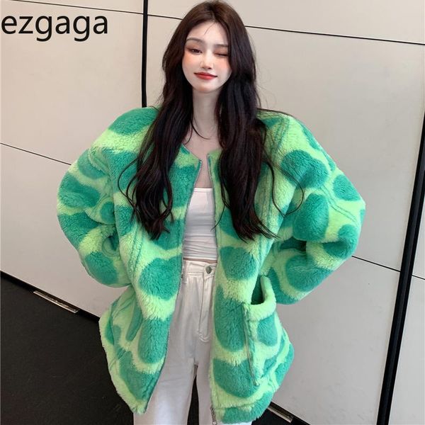 

women's jackets ezgaga autumn winter love women long sleeve lamb velvet outwear zipper padded loose streetwear female fashion, Black;brown