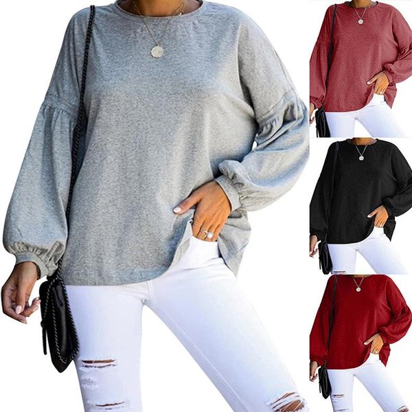

loose round neck long sleeve t-shirt with bubble sleeves women clothing women's, White
