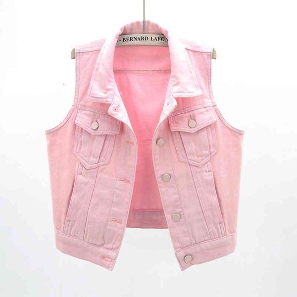 

jacket 2021 spring denim women korean fashion short sleeveless jacket plus size slim pink waistcoat jeans vest female streetwear, Black;brown
