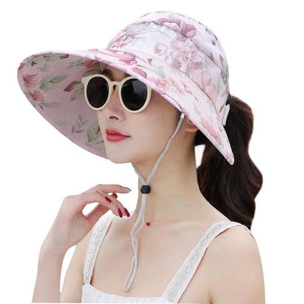 

summer foldable bucket hat women outdoor sunscreen cotton fishing hunting cap basin chapeau sun prevent hats flower printed, Black;white
