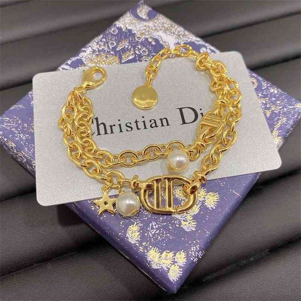 

family double layer women's new 21 year net red letter pearl bracelet, Silver