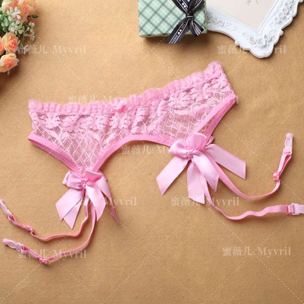 

lovely girl bow lace garter black and white red pink four color optional fun pajamas 9904, Black;white