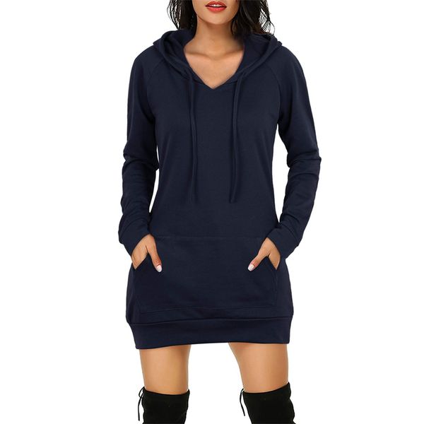 

retro women's sports leisure medium length hooded sweater women's solid color pocket street trendsetter travel home boutique fashi, Black