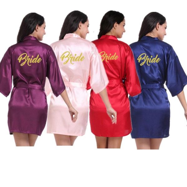 

women's sleepwear retail gold glitter bride women satin kimono wedding party getting ready robe bridal bridesmaid t63, Black;red