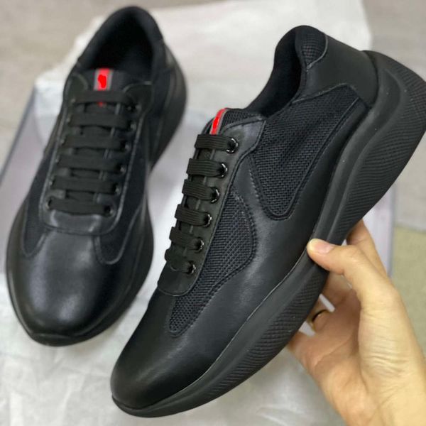 

new men america cup designer sneakers patent leather flat trainers black blue mesh lace-up nylon casual shoes runner shoes wit196z