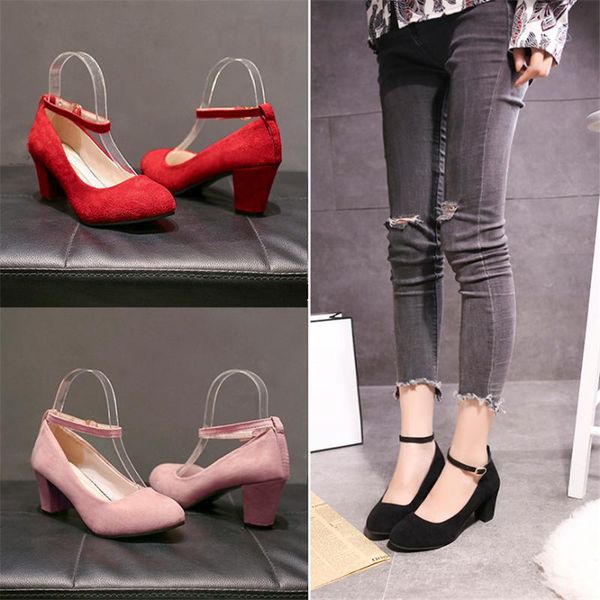 

dress shoes 2021 latest women fashion women's one word buckle round head non-slip high heel single 30**, Black