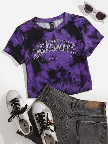 

letter graphic tie dye tee z41p#, White