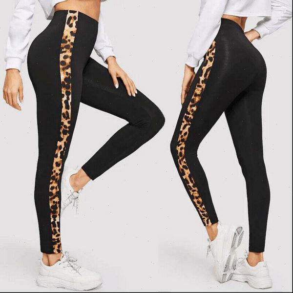 

women legging high waist fitness sport pants leggings leopard patchwork stretch workout running trousers gym slim, Black