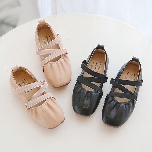 

Girls Kids Flats Soft Leather Shoes Children Shallow Princess Shoes Toddlers Shoes Cross-tied Elastic Band Ballet Flats Baby, Black