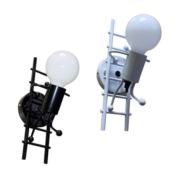 

wall lamp modern nordic creative iron little man climb stair bedside led light kid's room living sconce decor