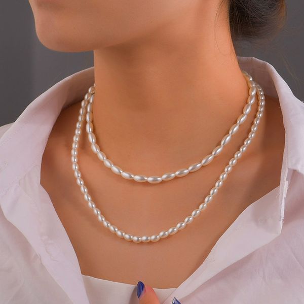 

bohemian double pearl choker necklace imitation pearls chain necklace for women elegant banquet jewelry, Golden;silver