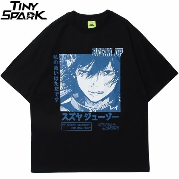 

men hip hop anime boy japanese kanji print tshirt streetwear harajuku cotton t shirt summer short sleeve t-shirt black 220302, White;black