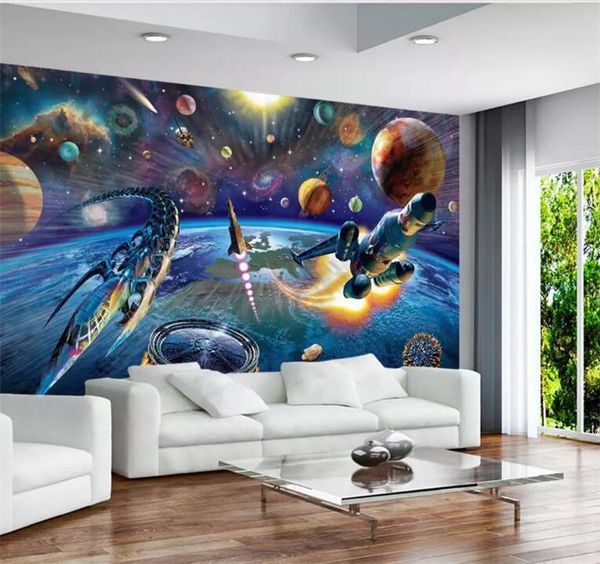 

wallpapers custom mural wallpaper modern hand painted cartoon space spaceship children room bedroom wall decoration for kids