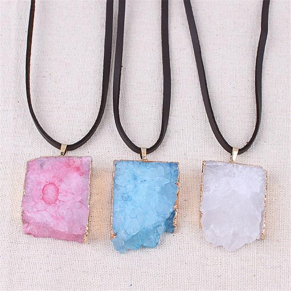 

pendant necklaces natural stone agates crystal necklace geometric square electroplated gold opal for women chain choker, Silver