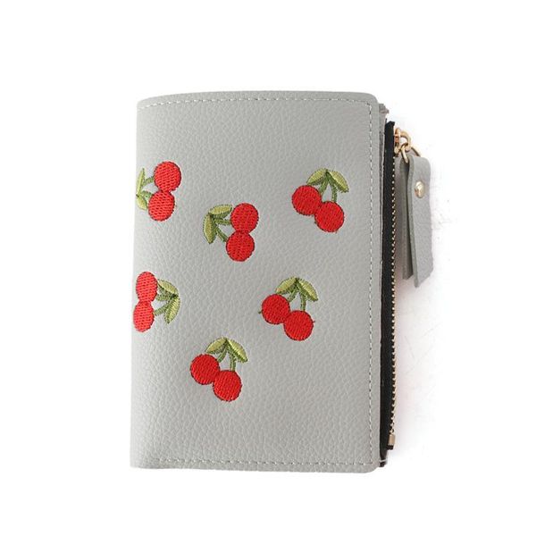 

wallets women's wallet leather pu card holder fruits embroidered vertical hasp cherry short small cute student clutch doka, Red;black