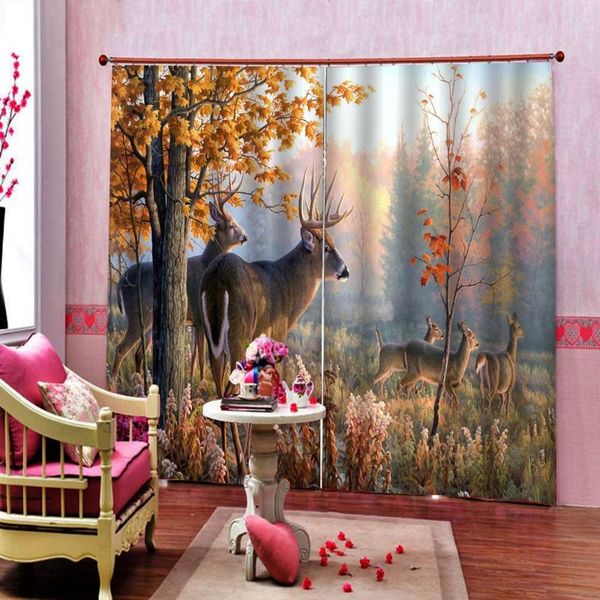 

curtain & drapes dusk maple forest landscape deers window for living room bedroom polyester fabric blackout indoor decor sets