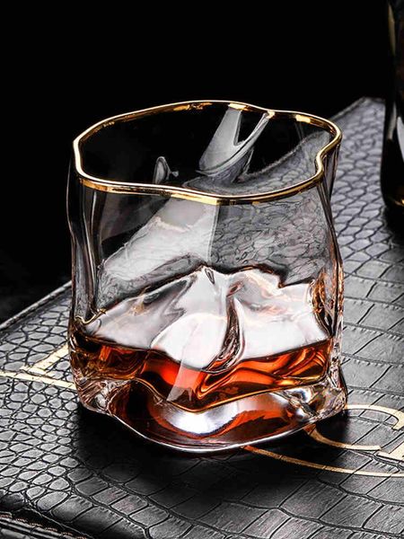 

wine glasses irregular whiskey glass mug gold rim creative whisky liquor water elegant cups and mugs drinking cup gifts bar