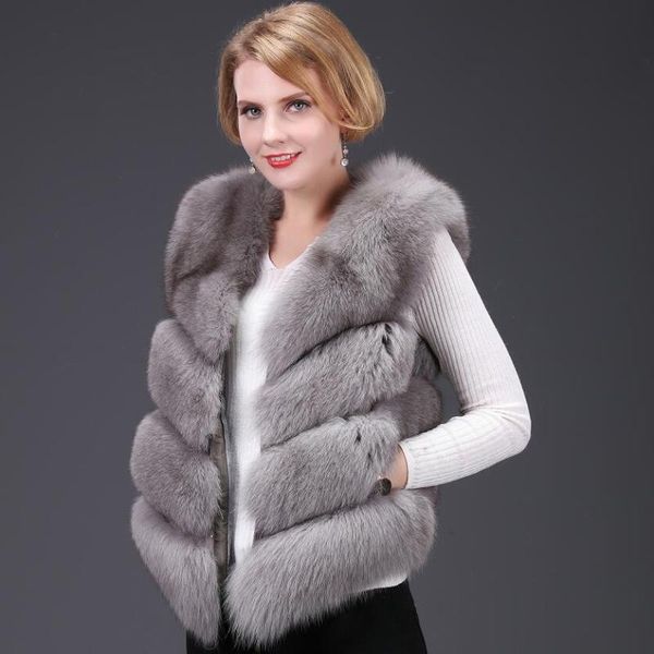 

women's fur & faux 2021ladies natural vest type real shoulder fall and winter fashion warm casual european ameri, Black