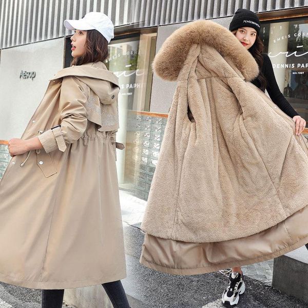 

women's down & parkas women loose clothing outerwear s long style big hair collar embroidery school overcomes thickened coat 868, Black