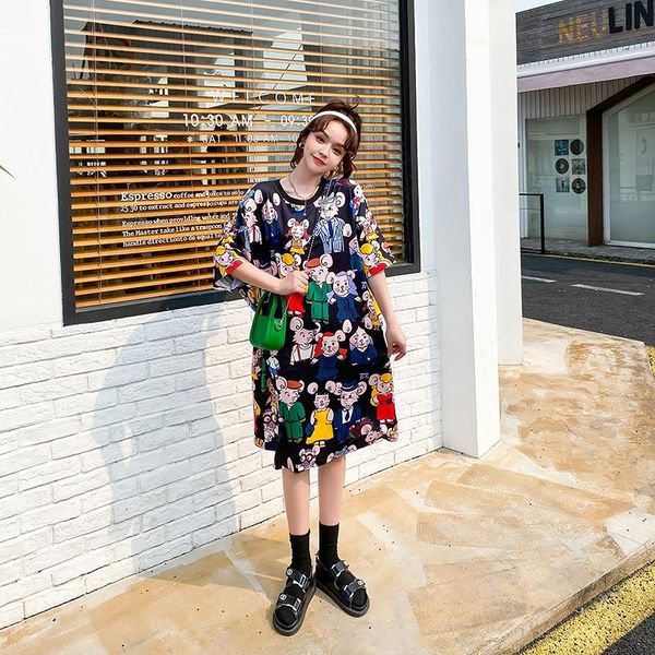

women's t-shirt 2021 summer simple black oversize loose thin cartoon fat mm casual o-neck all-match women tide, White