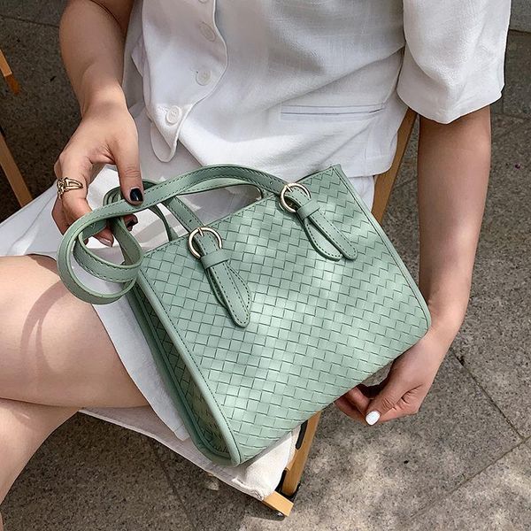 

evening bags weave pu leather small crossbody for women 2021 trend luxury fashion shoulder handbag designer green pink white