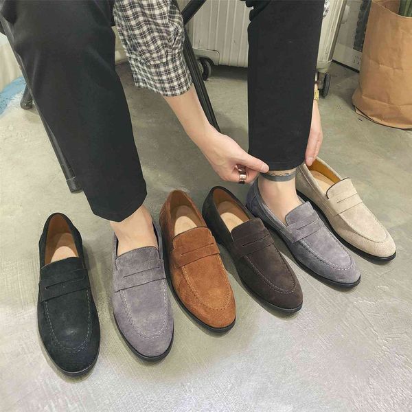 

dress shoes 2021 trend slip on men suede pointed toe flats loafers driving casual leather mocassin homme pie0, Black