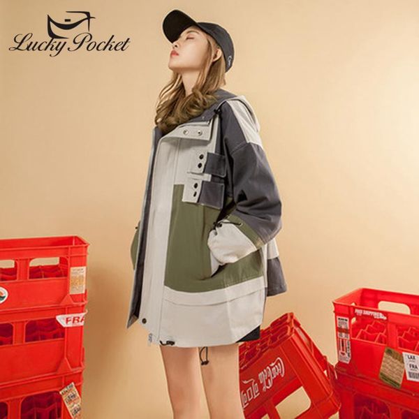 

women's jackets ladies spring street style casual plus size zipper hooded jacket women autumn splice vintage tooling coat loose zy142, Black;brown