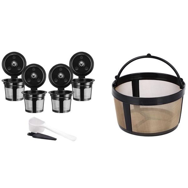 

coffee filters mesh ground basket for keurig k-duo with 4 pcs reusable k cups 2.0 and 1.0 mini plus