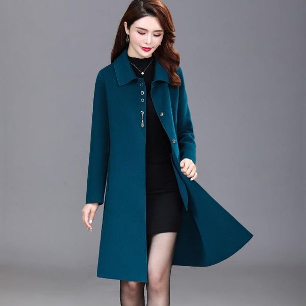 

women's wool & blends spring and autumn style 100% double-sided coat high-end woolen loose thin mid-length, Black