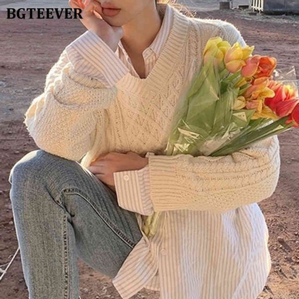 

sweaters 2021 casual twisted v-neck women sweater autumn winter short pullovers female long sleeve knitting jumpers femme new 0cvk, White;black