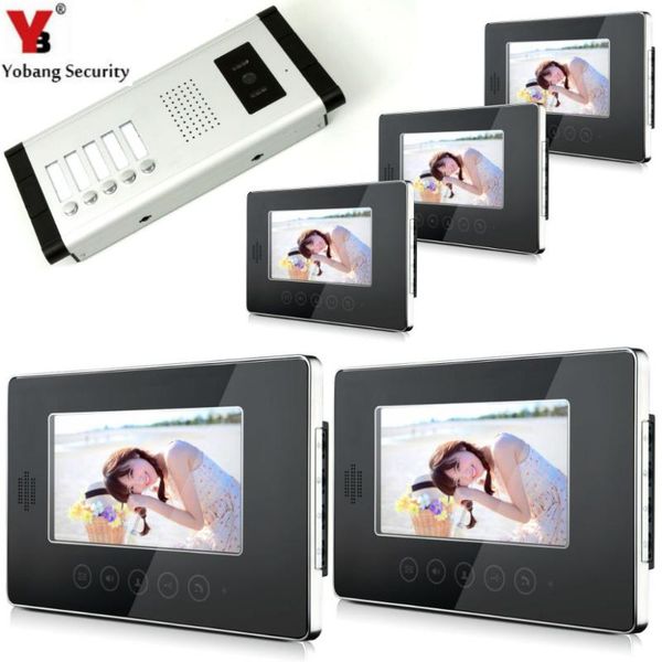 

yobang security wired 7"inch tft black screen video intercom doorbell system waterproof ir camera touch key for 5 families/home door ph