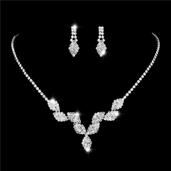 

rhombus bridal wedding necklace earrings jewelry set claw zircon chain rhinestone fashion women bridesmaid pgraphy acc, Silver