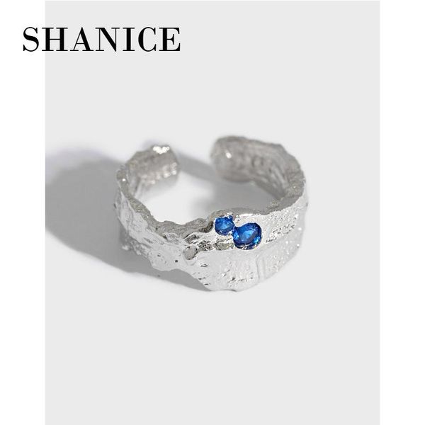 

cluster rings shanice authentic s925 sterling silver open ring ins niche design sense texture irregular surface zircon adjustable antique, Golden;silver