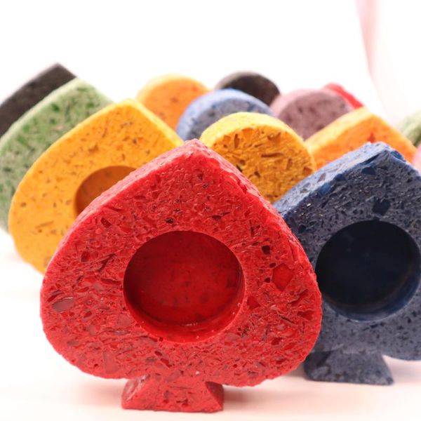

candle holders hand made composite tealight holder play cards spades shape bright colors, shining recycled glass granules