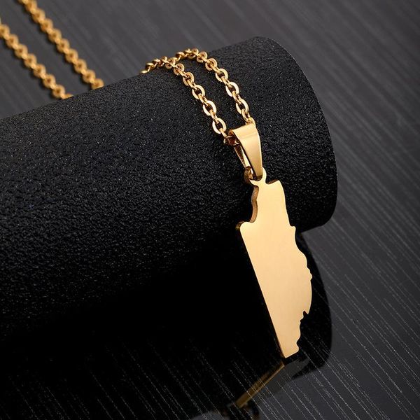 

belize map pendant necklace stainless steel women's valentine's day gift chain gold hip hop jewelry necklaces, Silver