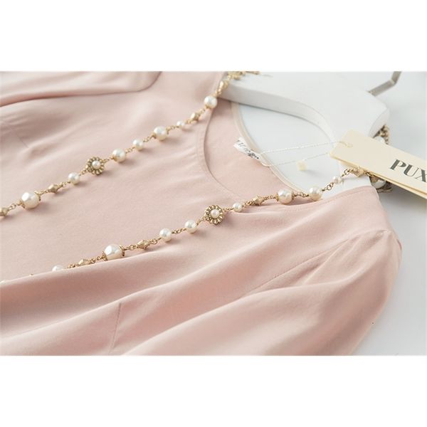 

t shirts autumn heavyweight split t-shirt round neck mulberry silk pullover loose solid pink 3 / 4 sleeve top, White