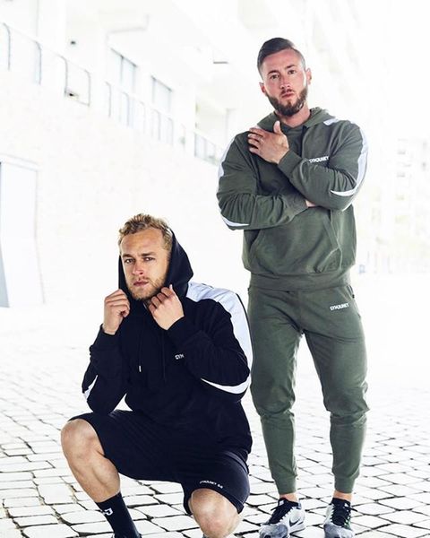 

men's tracksuits casual stitching tracksuit long sleeve hooded sweatshirt pants sets winter fashion jogging sports warm hoodies suit, Gray