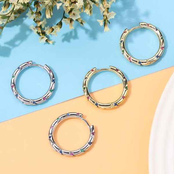 

hoop & huggie 1pair gold silver big lnclined colored zircon earrings simple temperament jewelry accessories gifts for women, Golden;silver