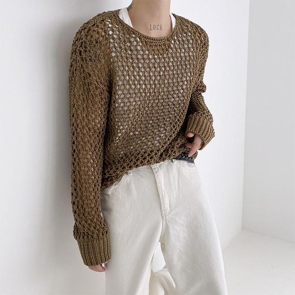 

men's sweaters sweater men korean streetwear vintage loose casual pullover hollow couple man women knitwear, White;black