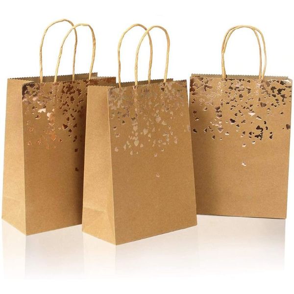 

storage bags 10pcs gift bag kraft paper with handle recyclable yellow leather love handbag birthday wedding christmas celebration