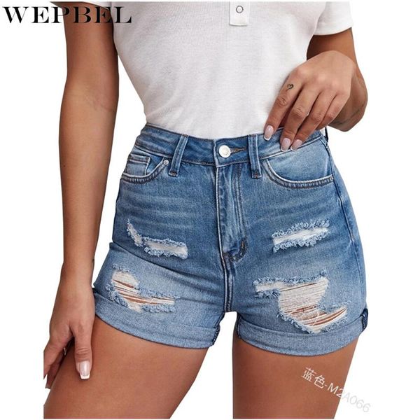 

women's jeans wepbel summer high waist stretch ripped shorts women vintage denim party pants for girls, Blue