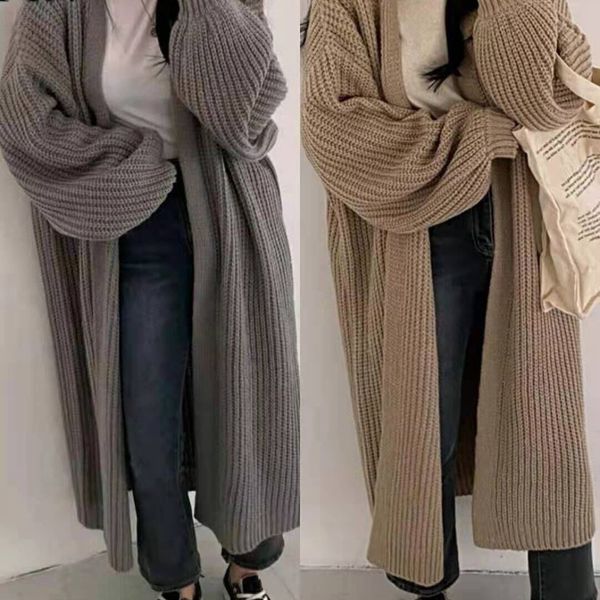 

2021 autumn and winter knitwear lantern sleeve widened loose outer wear long sweater cardigan et women, White;black