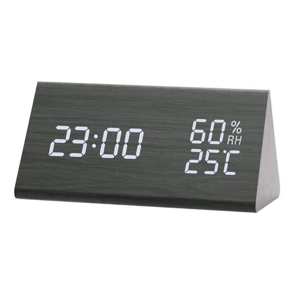 

humidity and temperature alarm clock triangle digital baby room wood mute luminous led electronic gift other clocks & accessories