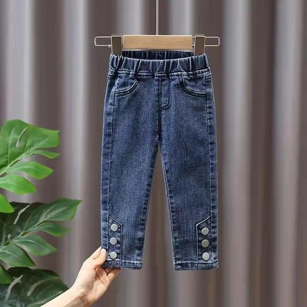 

jeans girls spring and autumn children's sports pants 1-7 years old baby casual winter models plus cashmere, Blue